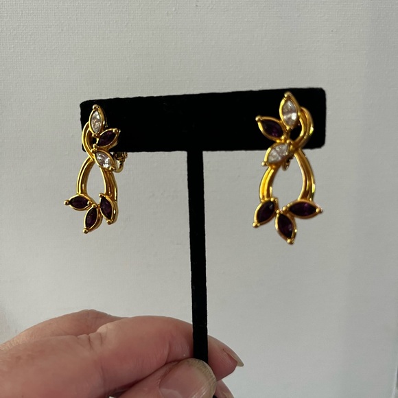 Elegant Gold and Purple Earrings clip on vintage - Picture 5 of 12